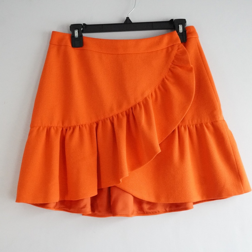 Essentiel Antwerp Orange Ruffle Wrap Skirt High Waisted Size L NWT Preppy Summer